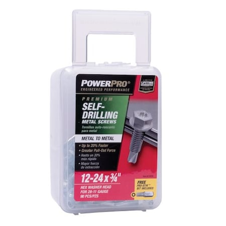 Hillman Self-Drilling Screw, #12-24 x 3/4 in, Epoxy Coated Steel Hex Head Hex Drive 116125